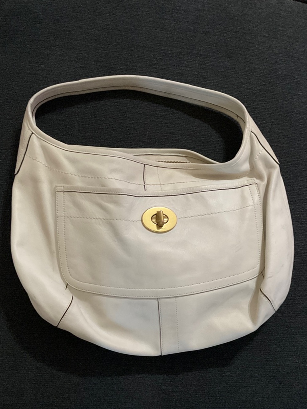 Coach Cream Leather Hobo with Gold Turn-Lock - Picture 16 of 16